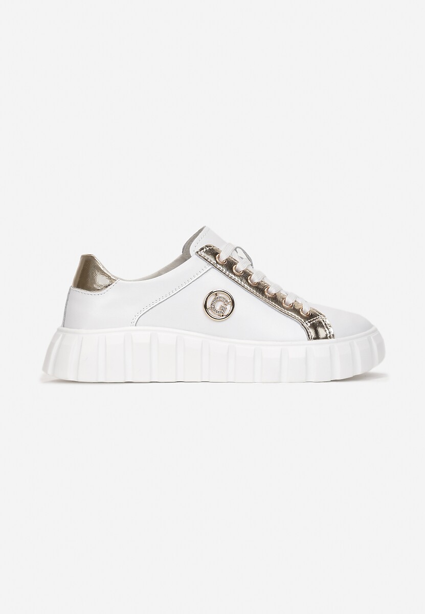 Biało-Złote Sznurowane Sneakersy ze Skóry Breana 3