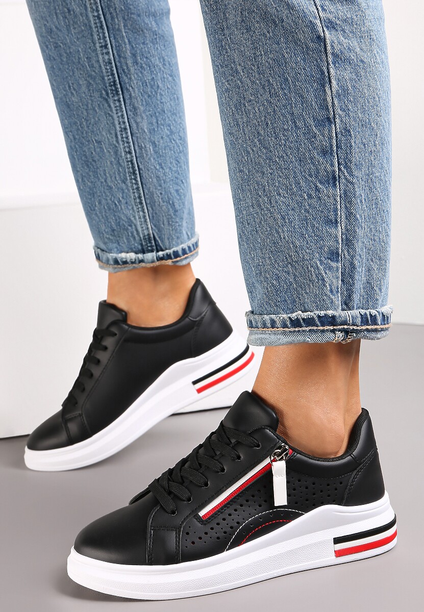 Czarne Sneakersy Zdobione Ażurowymi Wycięciami i Suwakiem Kerstin 1