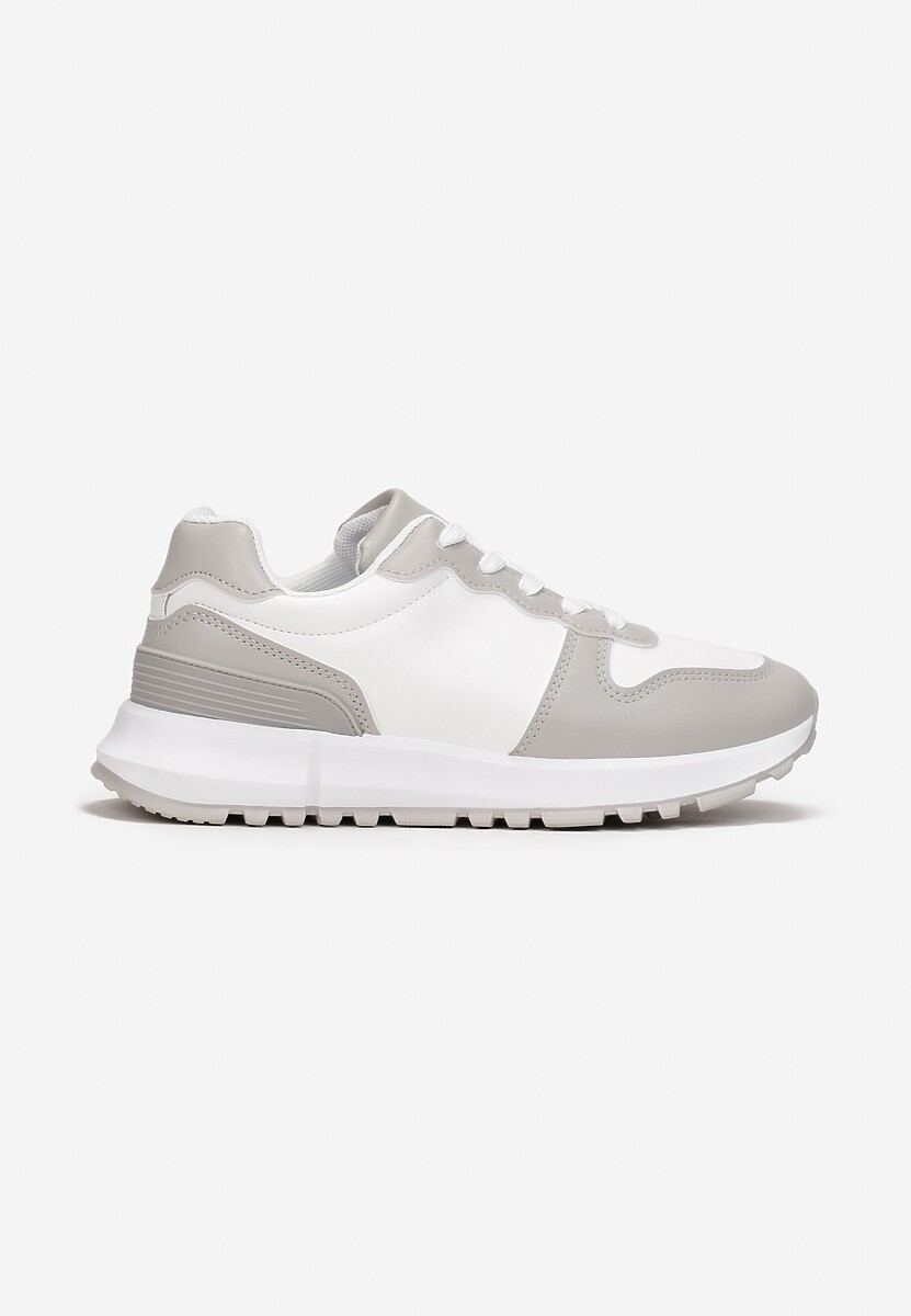 Biało-Szare Sneakersy na Płaskiej Podeszwie z Wycięciami Higis 3