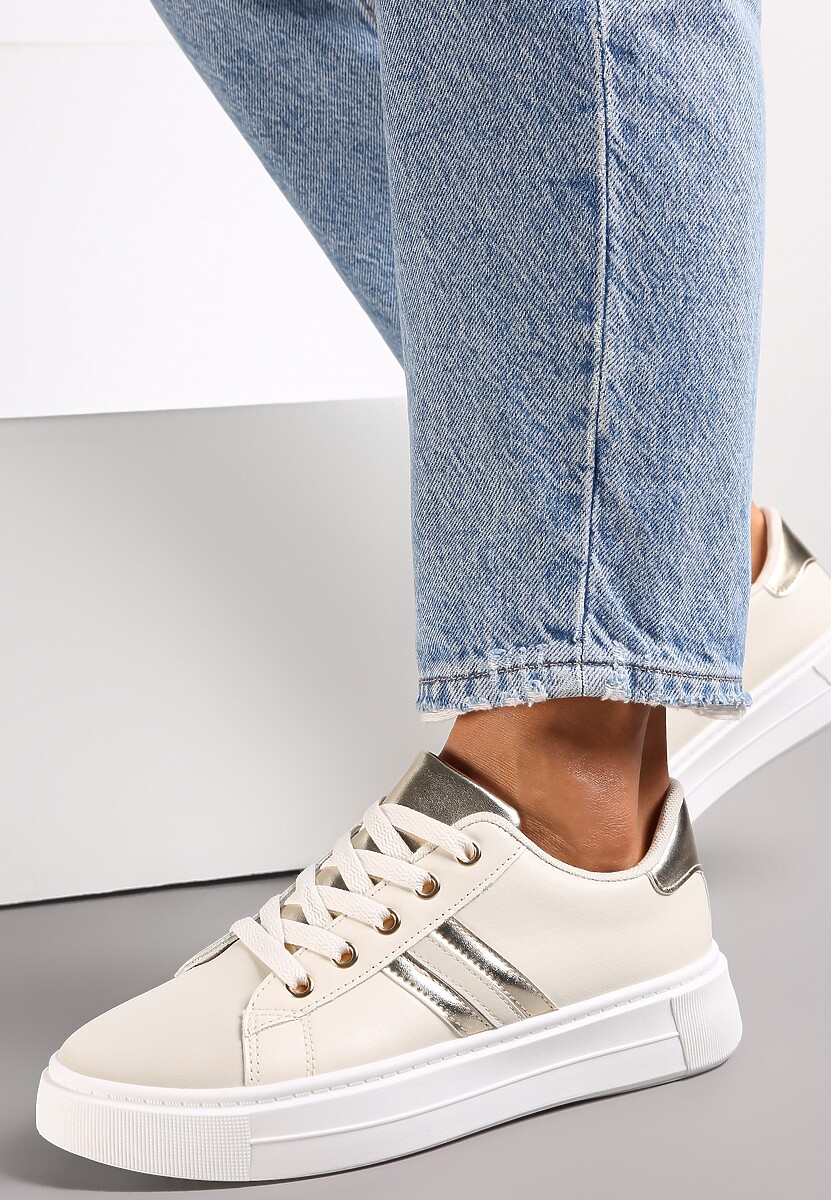 Beżowe Sneakersy Sznurowane na Grubej Podeszwie Livorna 1