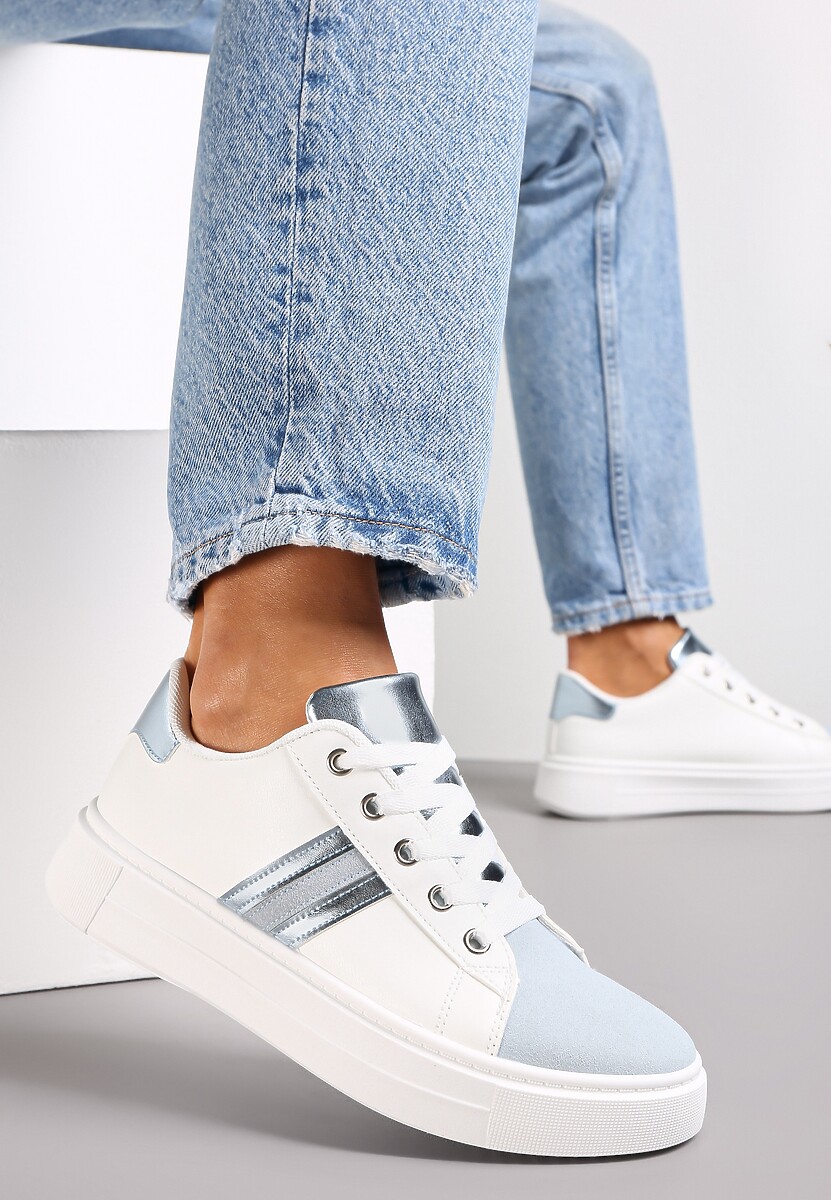 Biało-Niebieskie Sneakersy Sznurowane na Grubej Podeszwie Livorna 1