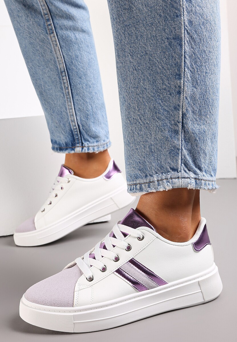 Biało-Fioletowe Sneakersy Sznurowane na Grubej Podeszwie Livorna 1