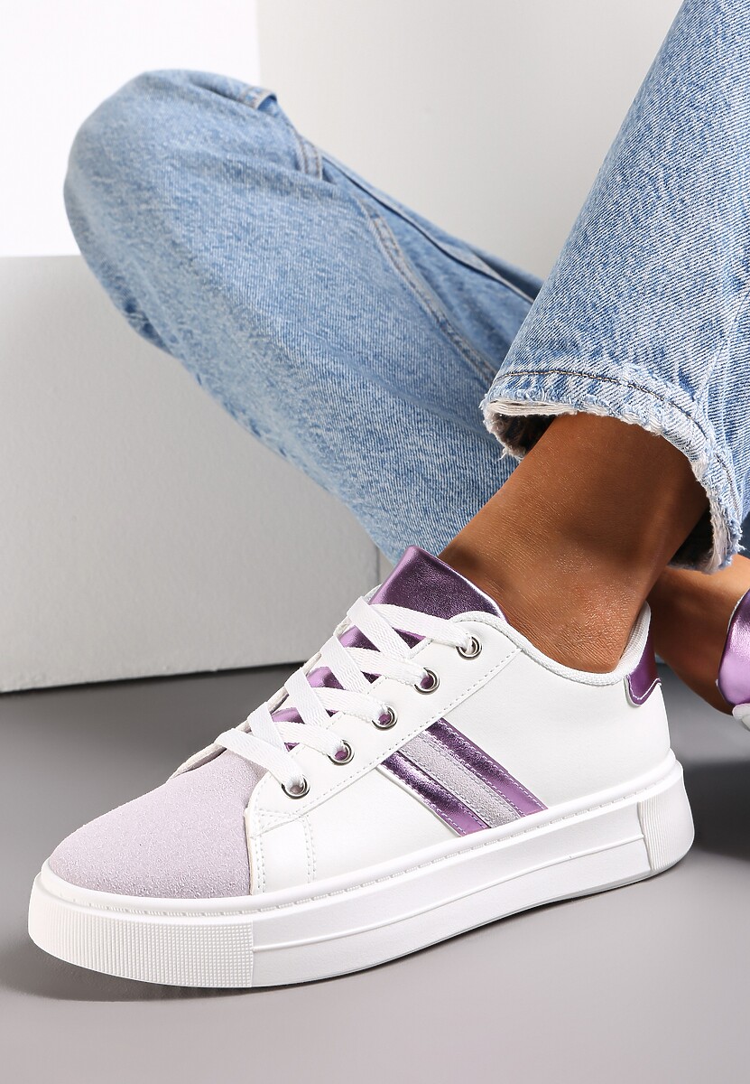 Biało-Fioletowe Sneakersy Sznurowane na Grubej Podeszwie Livorna 2