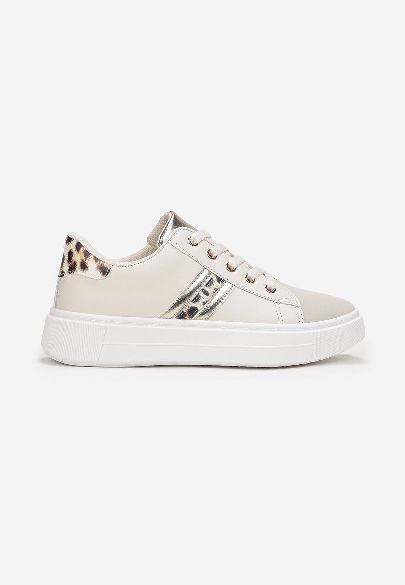 Beżowo-Złote Sneakersy Sznurowane na Grubej Podeszwie Livorna 3