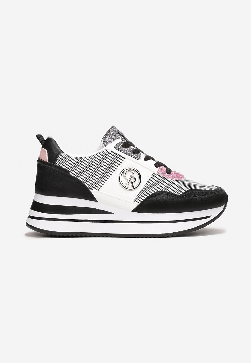 Czarne Sneakersy na Niskiej Platformie Zdobione Brokatem Efinas 3