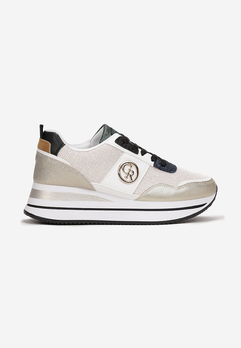 Złote Sneakersy na Niskiej Platformie Zdobione Brokatem Efinas 3