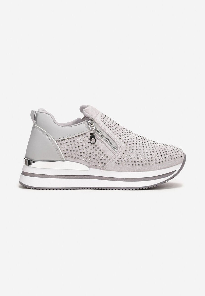 Szare Sneakersy z Suwakiem Zdobione Cyrkoniami Jesnila 3