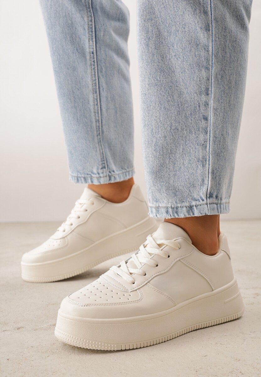 Beżowe Sznurowane Sneakersy na Platformie z Bieżnikiem Arvilla 3