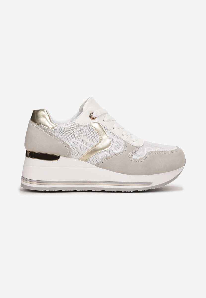 Biało-Złote Sznurowane Sneakersy na Podeszwie z Koturnem Isies 3
