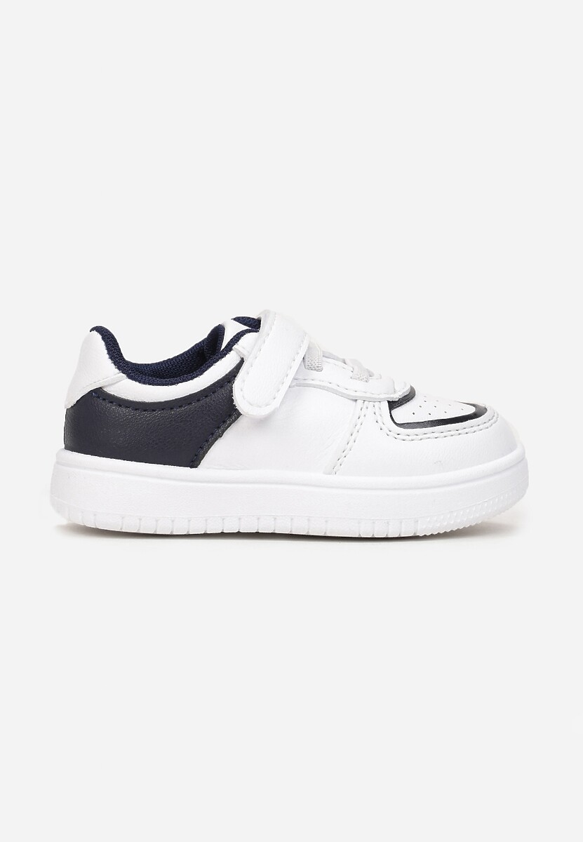 Biało-Granatowe Płaskie Buty Sportowe Sneakersy ze Skórzaną Wkładką i Perforacją Lavanora 1