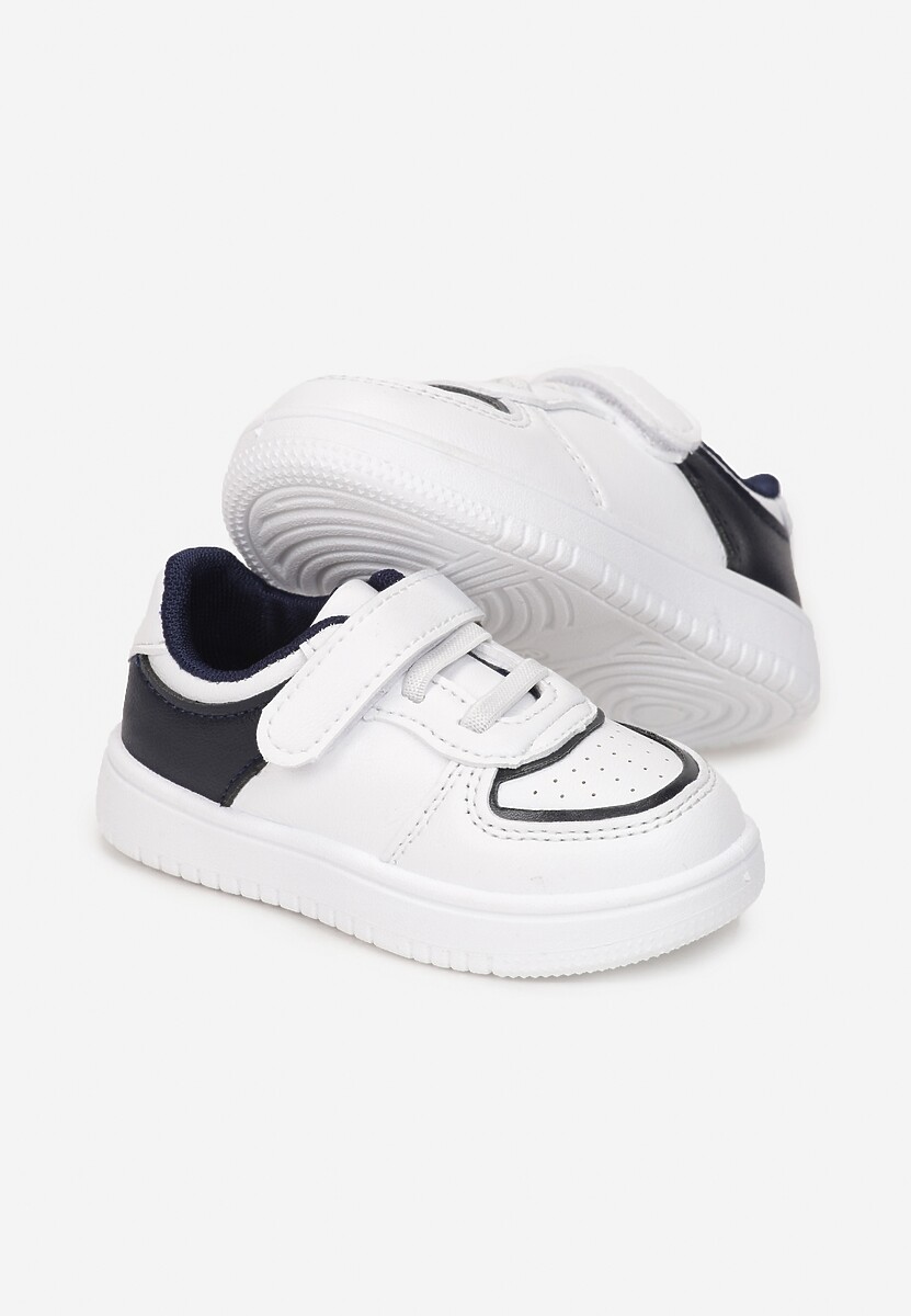 Biało-Granatowe Płaskie Buty Sportowe Sneakersy ze Skórzaną Wkładką i Perforacją Lavanora 2