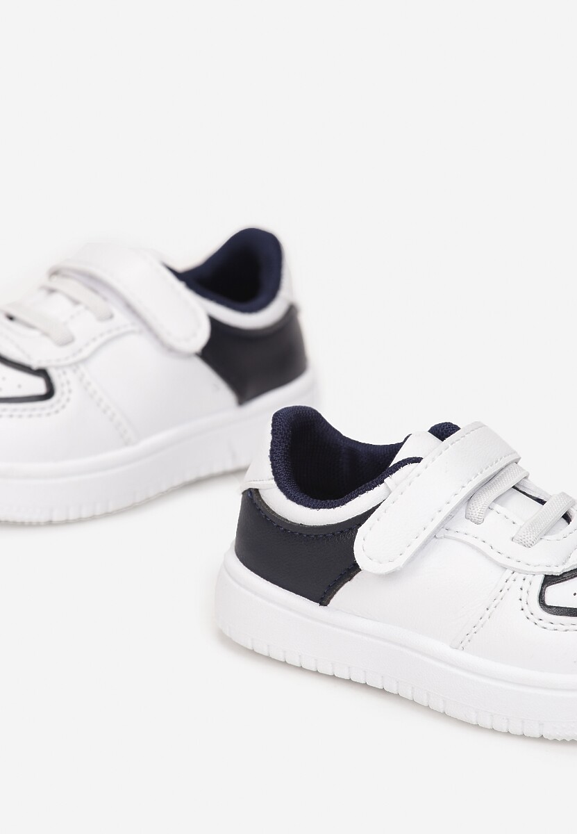 Biało-Granatowe Płaskie Buty Sportowe Sneakersy ze Skórzaną Wkładką i Perforacją Lavanora 3