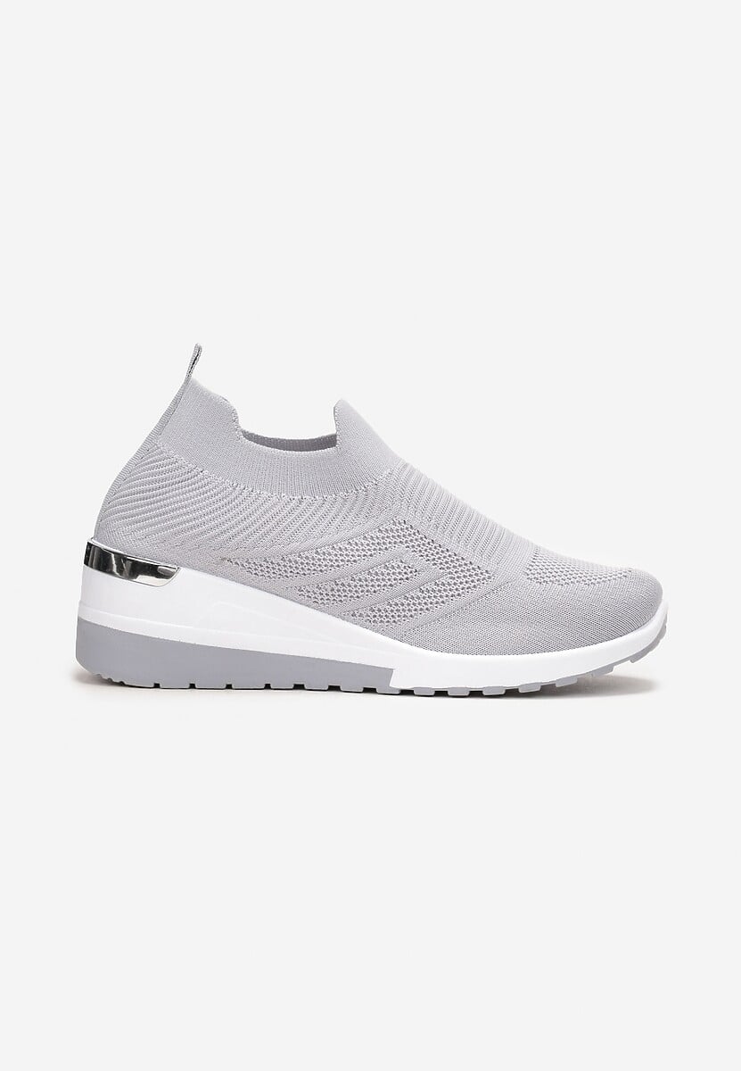 Szare Wsuwane Sneakersy na Koturnie z Metaliczną Wstawką Krisette 3