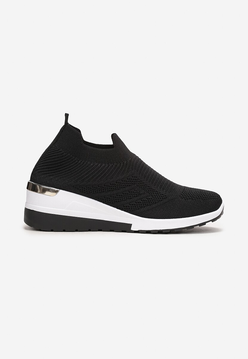Czarne Wsuwane Sneakersy na Koturnie z Metaliczną Wstawką Krisette 3