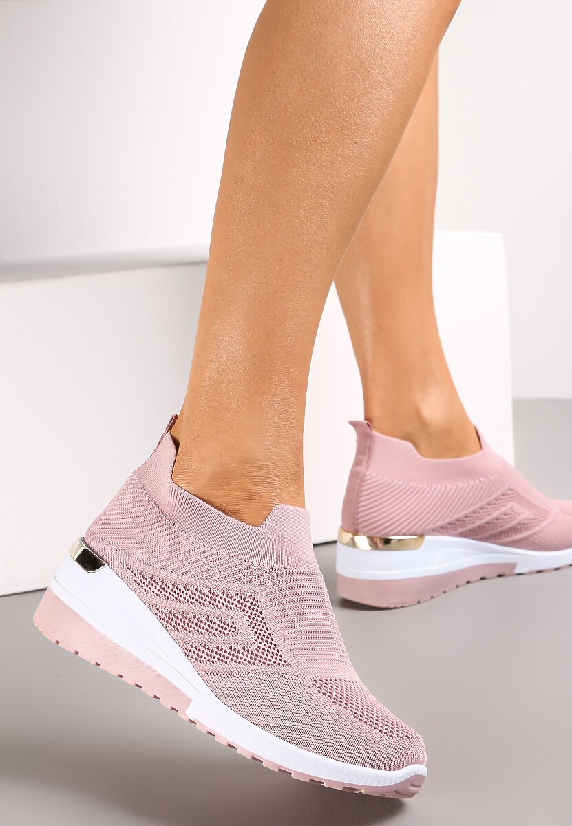 Różowe Wsuwane Sneakersy na Koturnie z Metaliczną Wstawką Krisette 2
