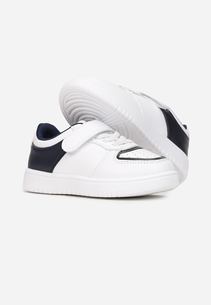 Biało-Granatowe Buty Sportowe Sneakersy ze Skórzaną Wkładką Zapinane na Rzep Lorvia 2