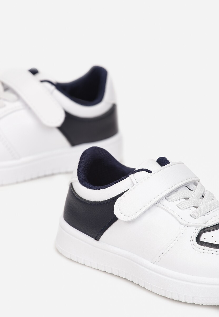 Biało-Granatowe Buty Sportowe Sneakersy ze Skórzaną Wkładką Zapinane na Rzep Lorvia 3