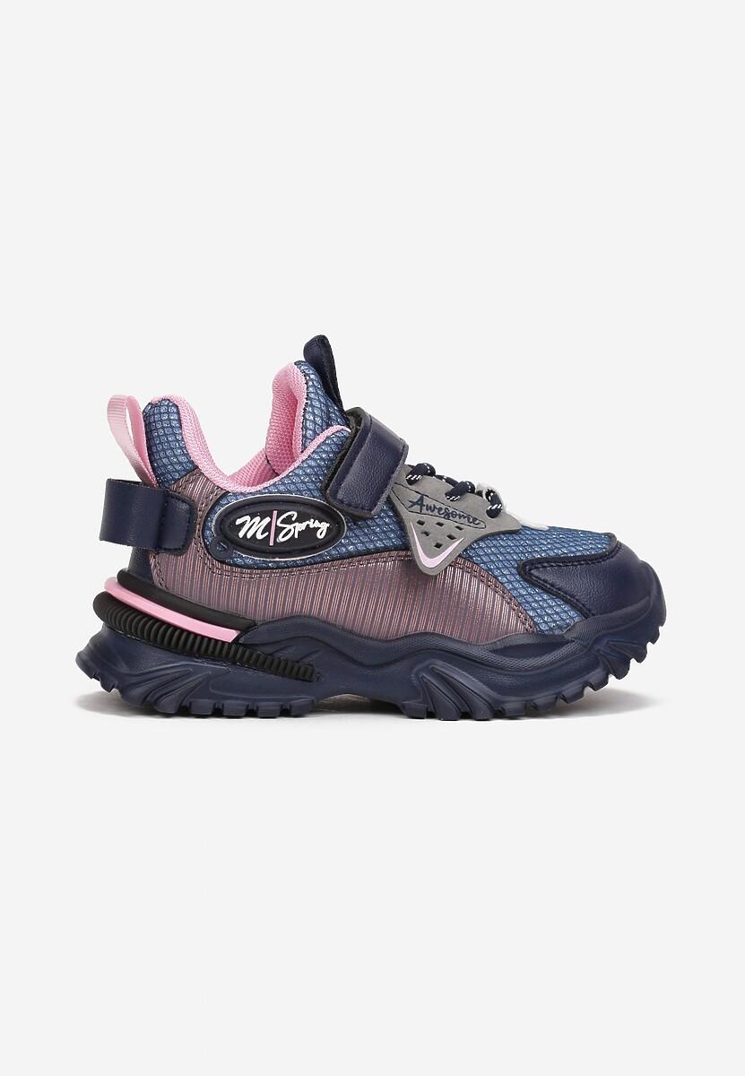 Granatowe Buty Sportowe Sneakersy ze Skórzaną Wkładką Tłoczeniem i Aplikacjami Aforea 1