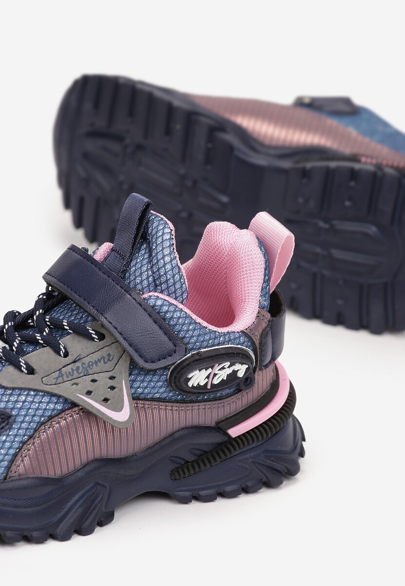 Granatowe Buty Sportowe Sneakersy ze Skórzaną Wkładką Tłoczeniem i Aplikacjami Aforea 3
