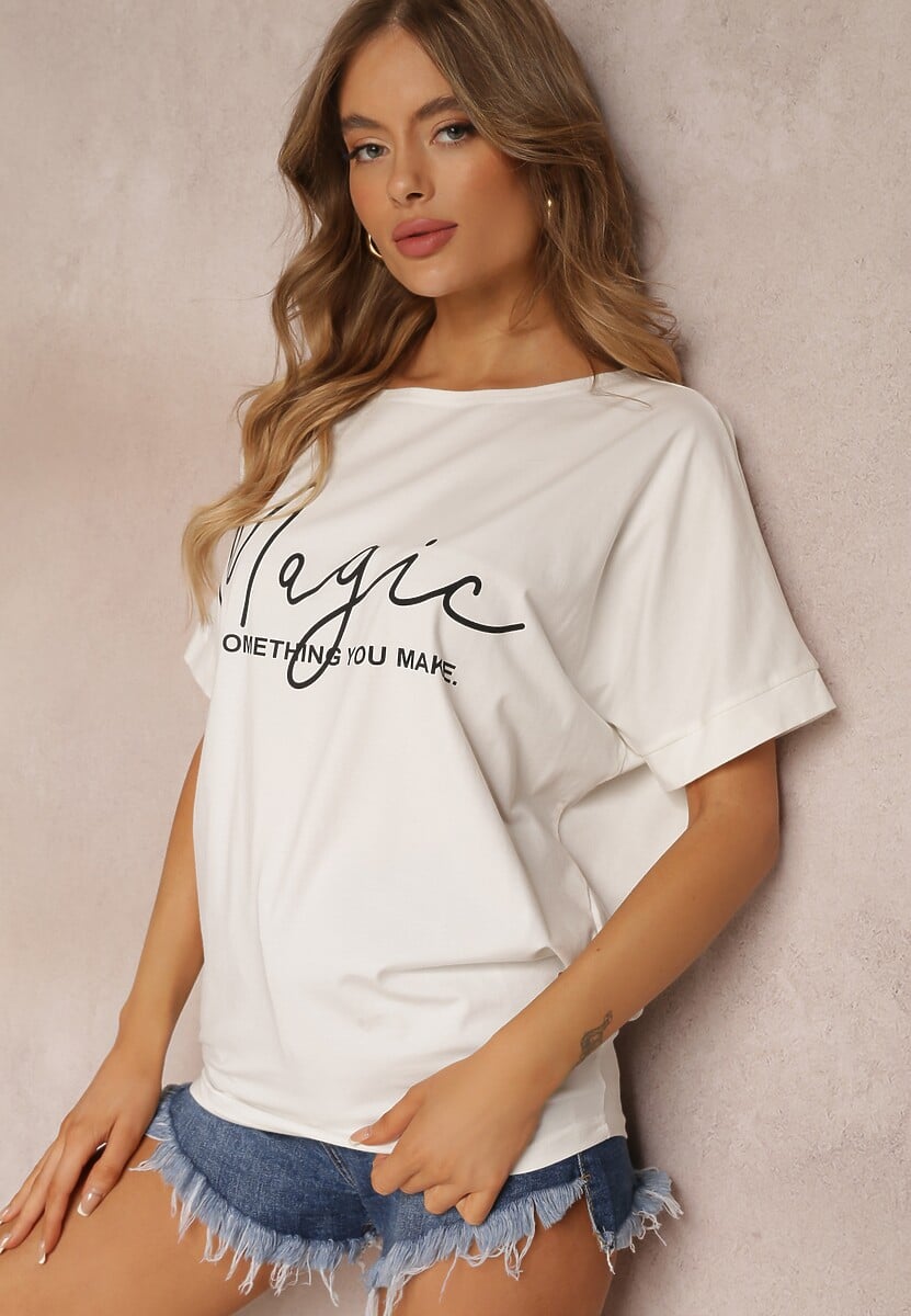 Tricou alb supradimensionat cu imprimeu Nashein 1
