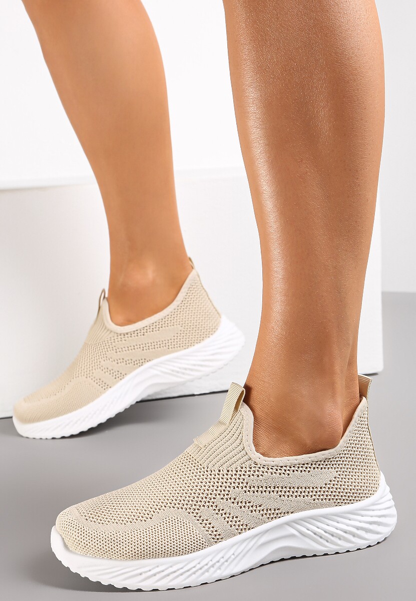 Beżowe Buty Sportowe z Wsuwaną Elastyczną Cholewką z Siateczki Melreyas 1