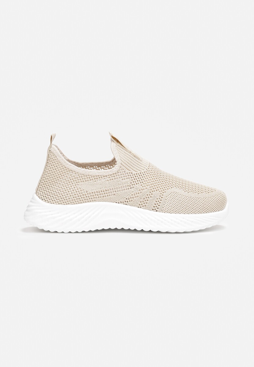 Beżowe Buty Sportowe z Wsuwaną Elastyczną Cholewką z Siateczki Melreyas 3