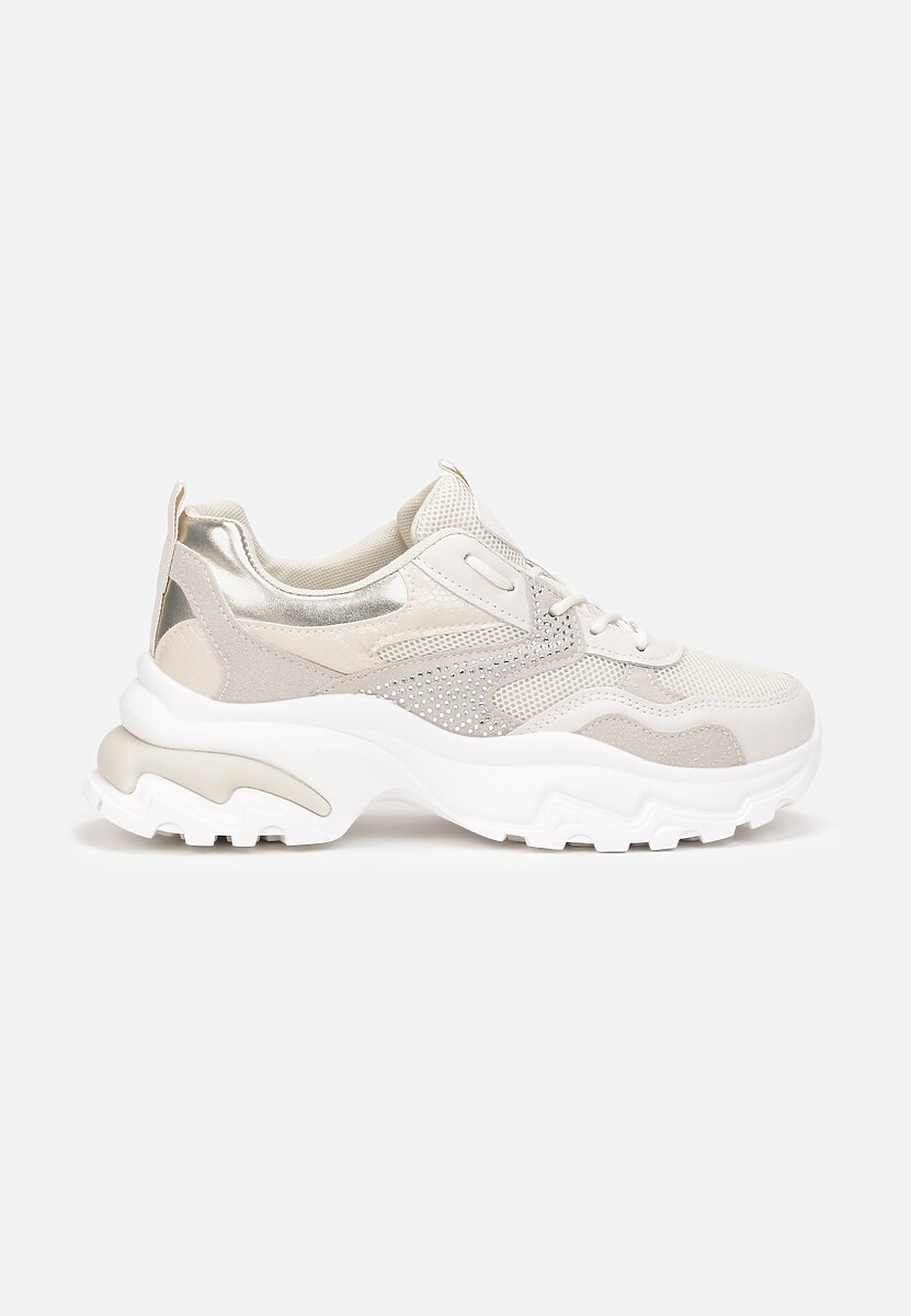 Beżowe Sneakersy na Grubej Podeszwie z Cyrkoniami Jholie 3