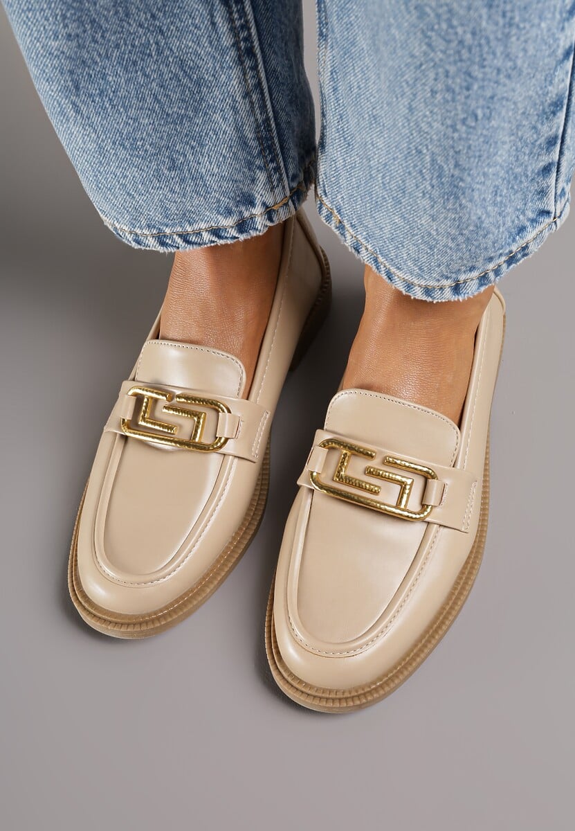 Beżowe Mokasyny Wsuwane z Klamerką Wesley 3