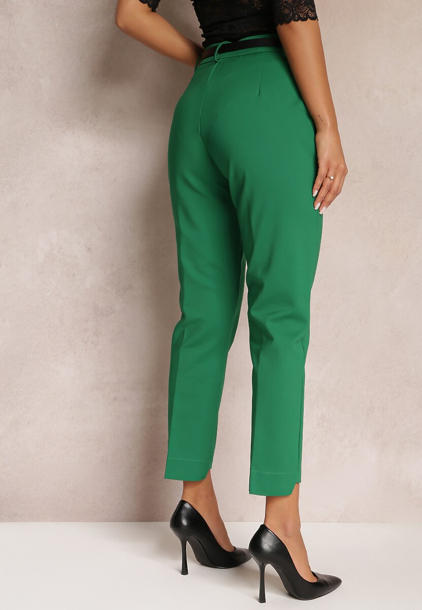 Zielone Garniturowe Spodnie z Dodatkowym Paskiem i Wsuwanymi Kieszeniami Cassanthea 3