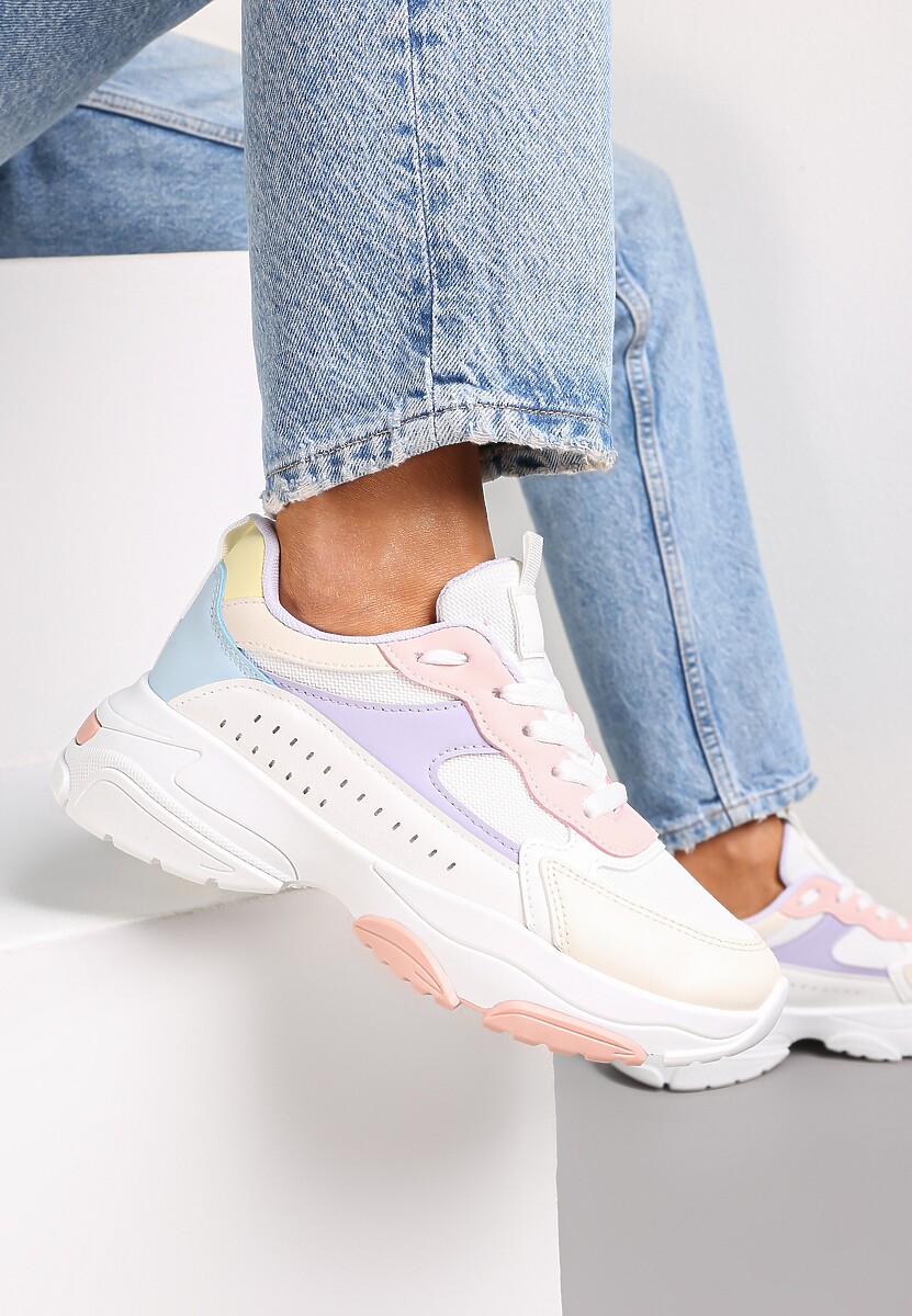 Sneakers Albi-Roz cu Talpă Groasă și Carâmb Înalt cu Perforatie Obethy 1