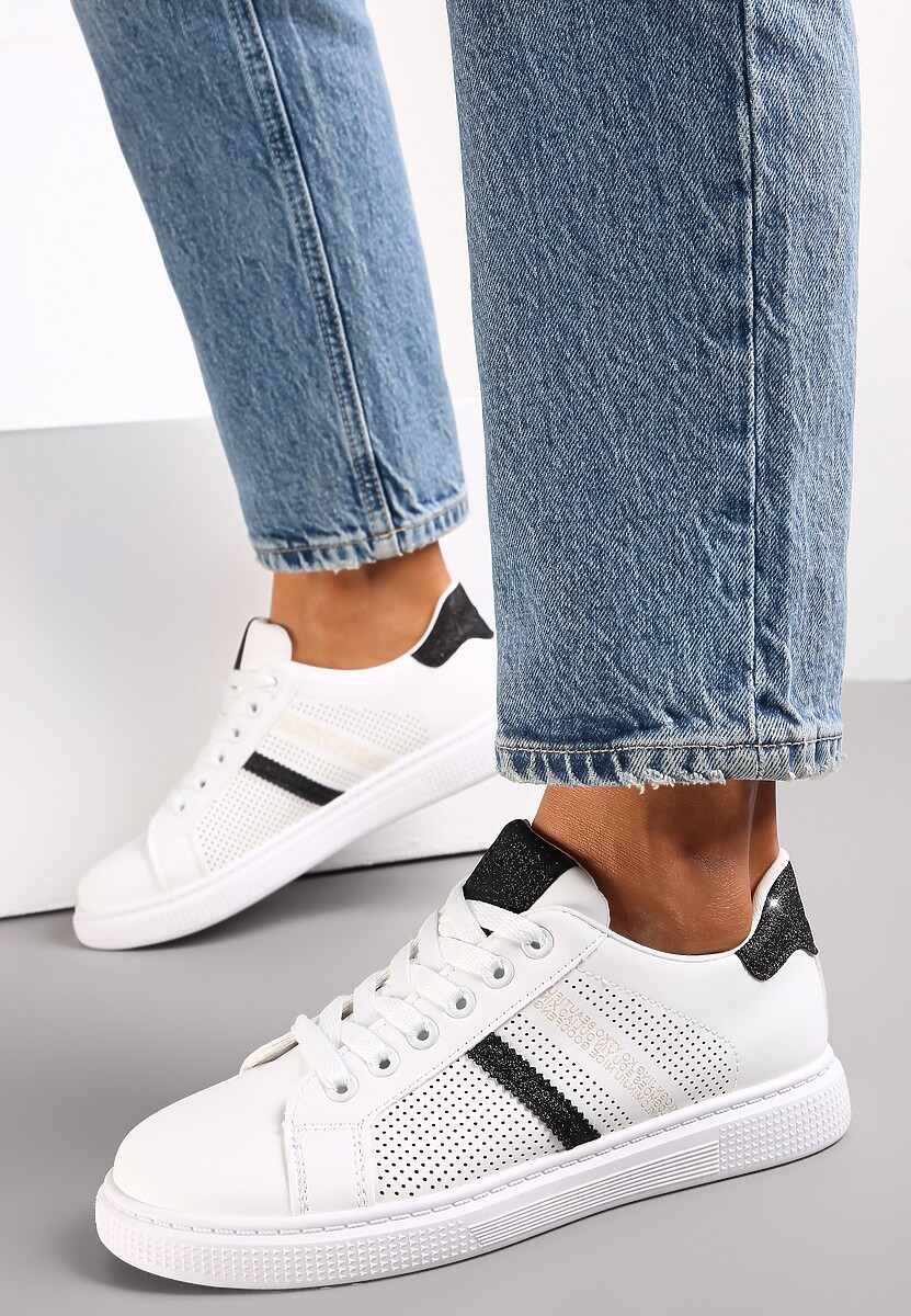 Biało-Czarne Sneakersy Sznurowane z Brokatem Celiyah 1