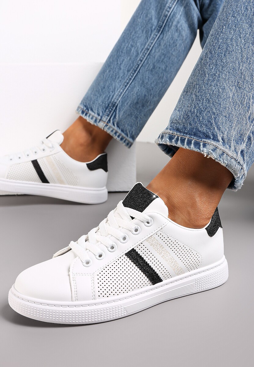 Biało-Czarne Sneakersy Sznurowane z Brokatem Celiyah 2