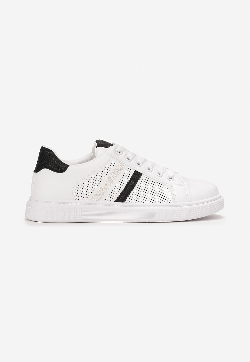 Biało-Czarne Sneakersy Sznurowane z Brokatem Celiyah 3