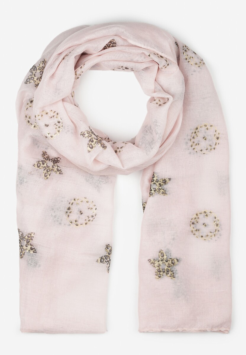Jasnoróżowy Prostokątny Szalik z Wiskozy z Błyszczącymi Wzorami Rias 1
