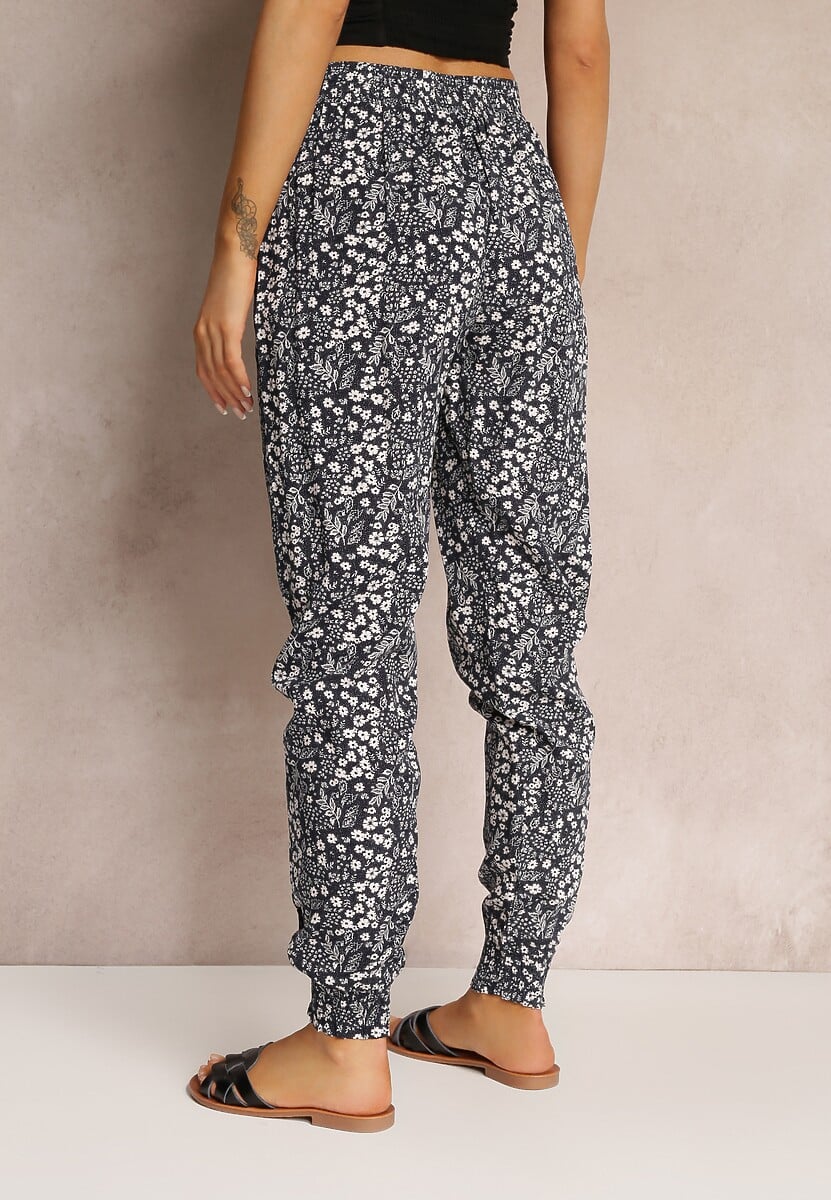 Pantaloni Bleumarin Florali cu Elastic în Talie și Buzunare Aneva 3