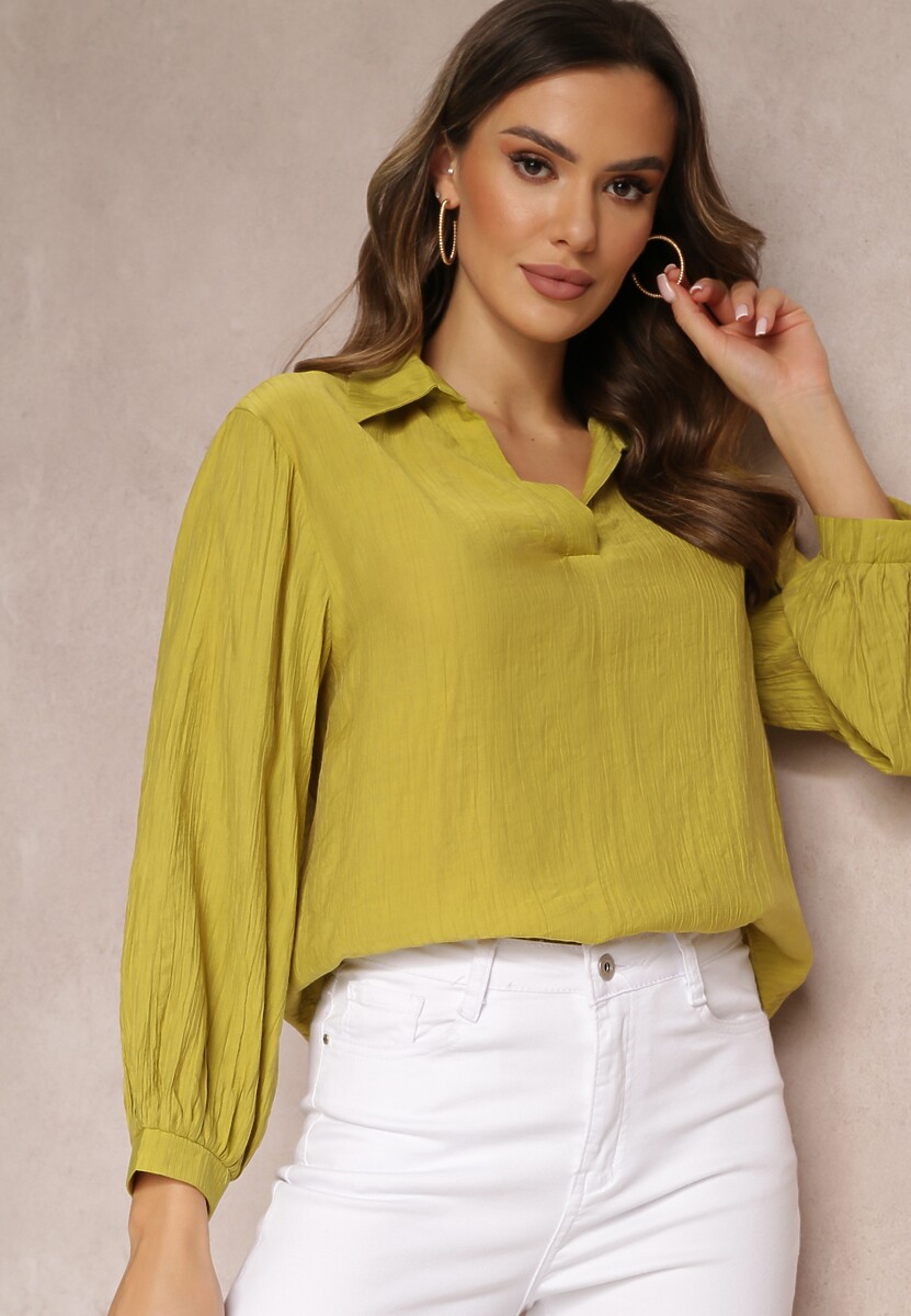 Bluză Verde-Deschis cu Guler și Talie Largă Yolalline 2