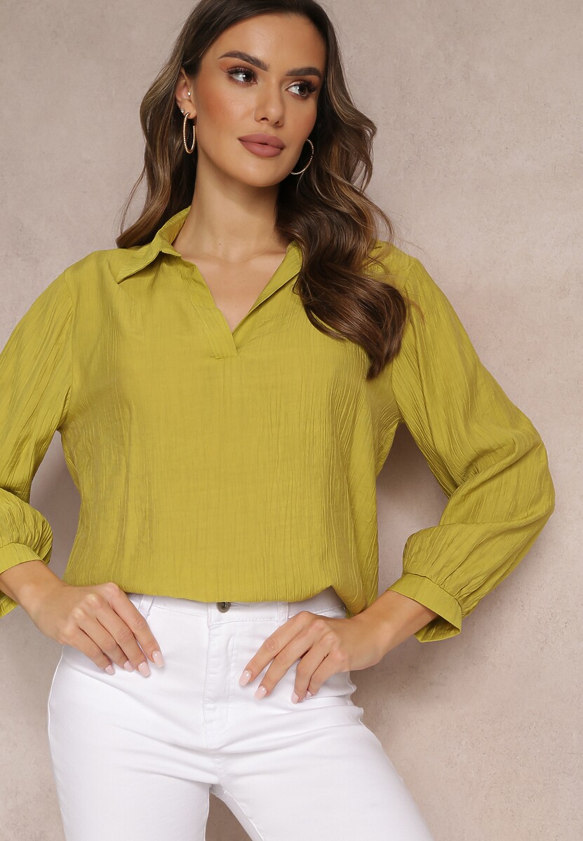 Bluză Verde-Deschis cu Guler și Talie Largă Yolalline 3