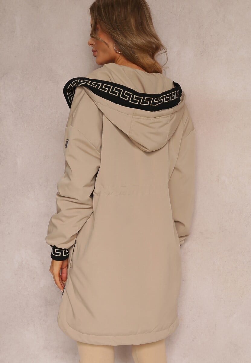 Jachetă parka bej închis cu model geometric pe glugă și mâneci Lidya 3
