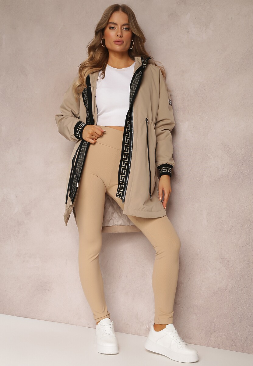 Jachetă parka bej închis cu model geometric pe glugă și mâneci Lidya 2