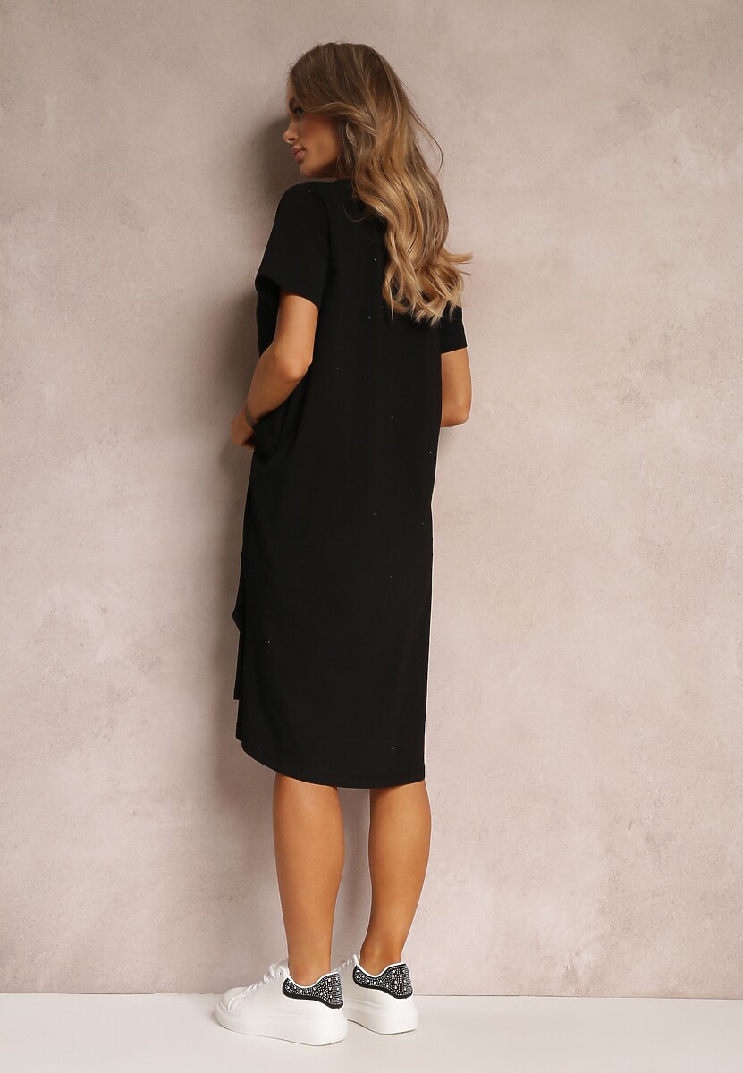 Czarna Sukienka T-shirtowa Oversize z Rozcięciem Diasima 3