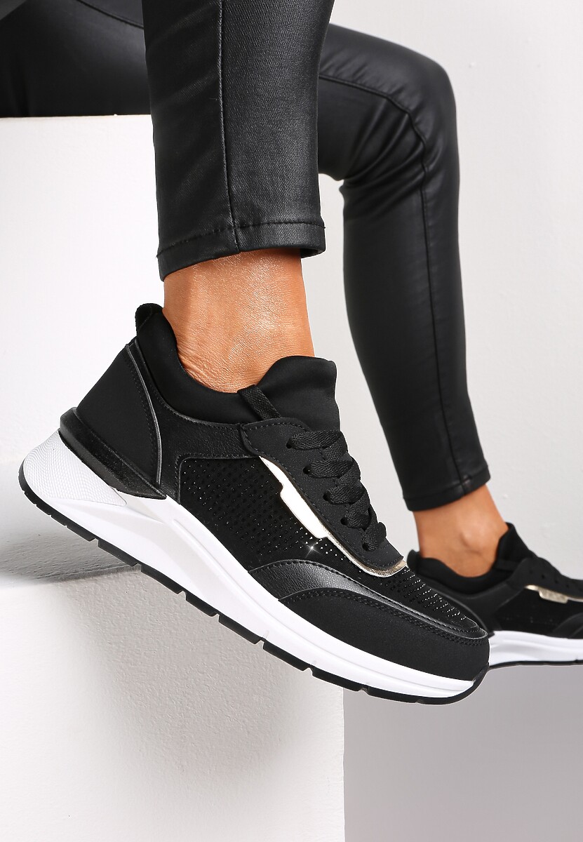 Czarne Sneakersy z Błyszczącymi Cyrkoniami Aviveria 1