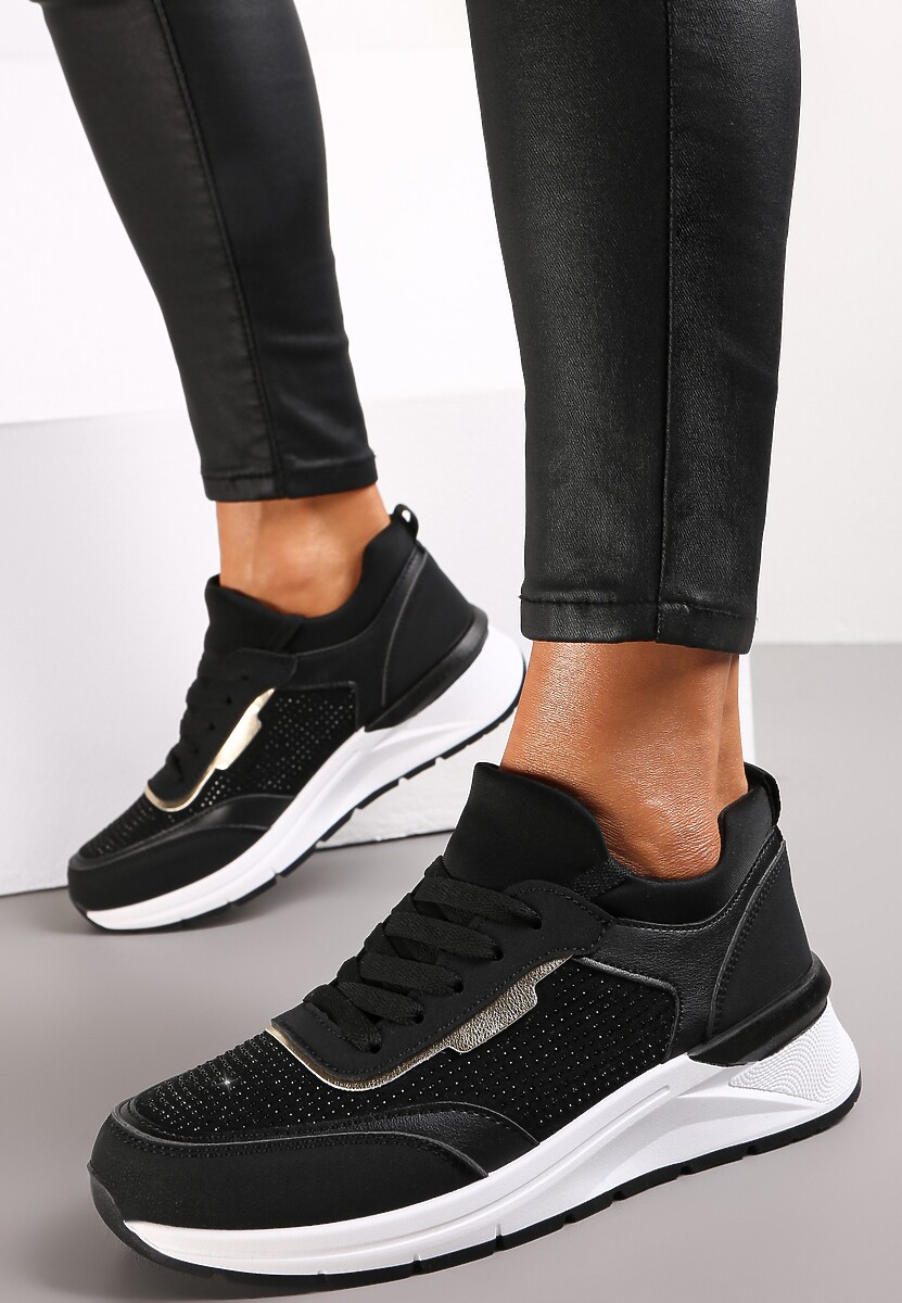 Czarne Sneakersy z Błyszczącymi Cyrkoniami Aviveria 2