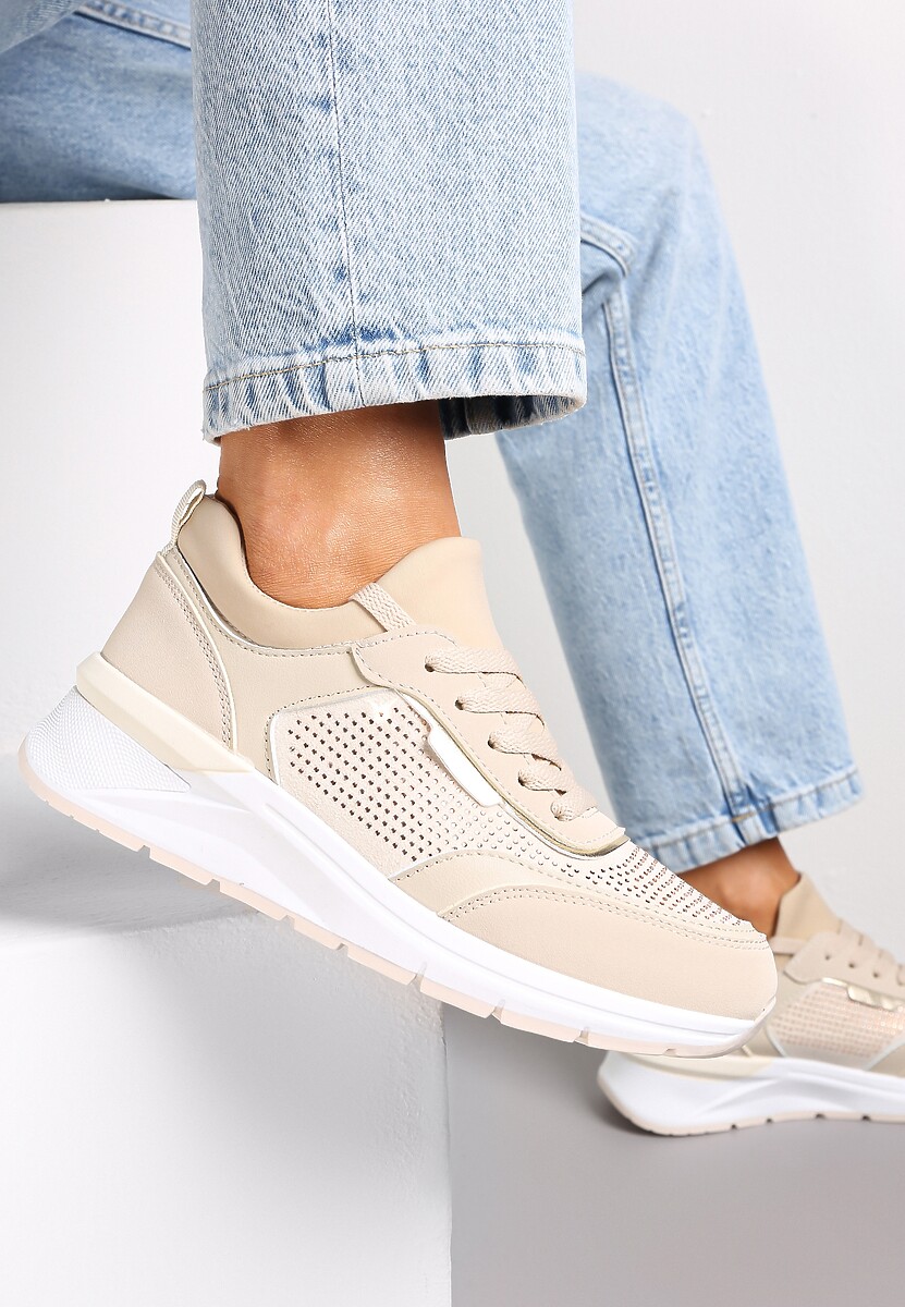 Beżowe Sneakersy z Błyszczącymi Cyrkoniami Aviveria 1