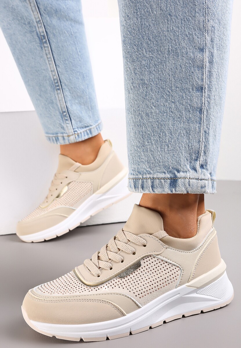Beżowe Sneakersy z Błyszczącymi Cyrkoniami Aviveria 2