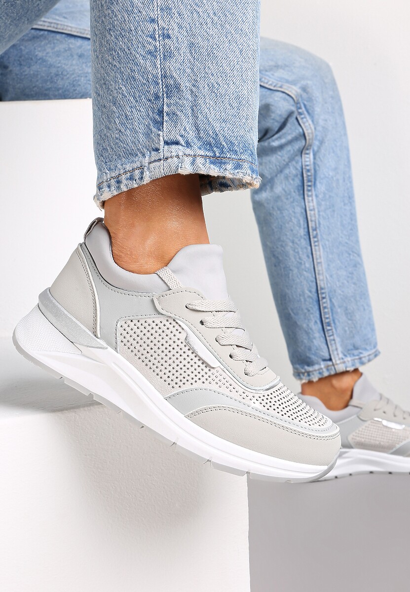 Szare Sneakersy z Błyszczącymi Cyrkoniami Aviveria 1