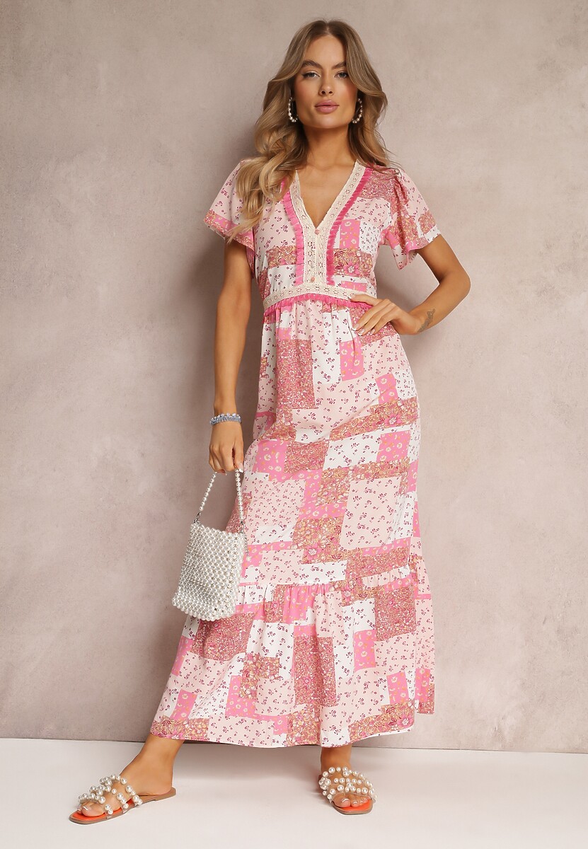 Rochie roz cu volane cu flori Jessiah 2