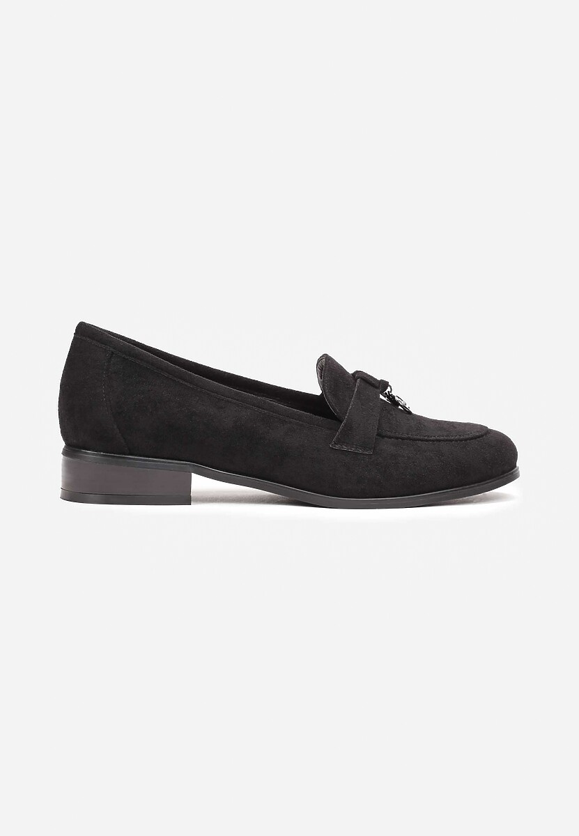 Mocasini Negri Slip-On cu Pandantiv Decorativ și Brant din Piele Glynis 3