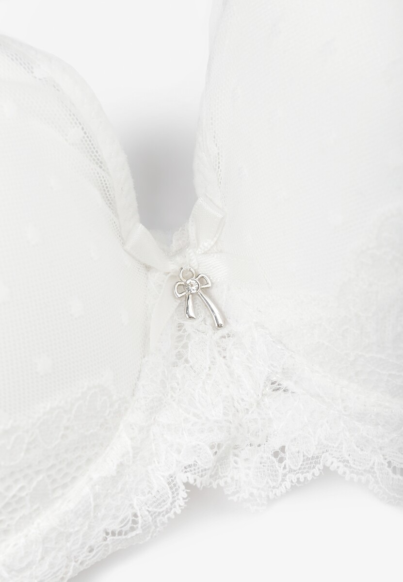 Kremowy Koronkowy Biustonosz Push-Up z Ozdobną Siateczką Idotria 2