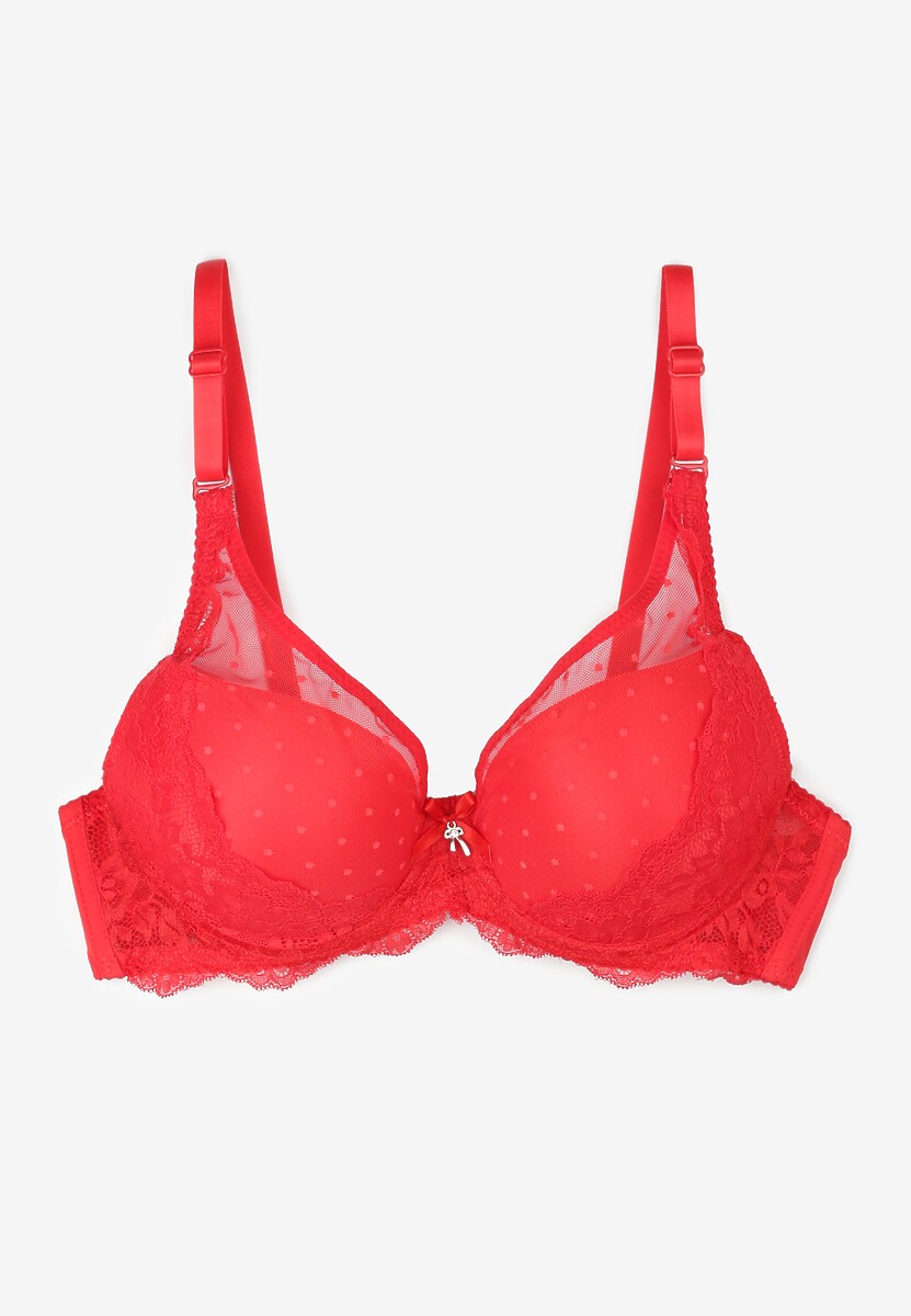 Czerwony Koronkowy Biustonosz Push-Up z Ozdobną Siateczką Idotria 1