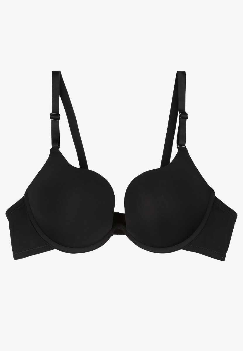 Czarny Gładki Biustonosz Plunge z Efektem Push Up Sisati 1